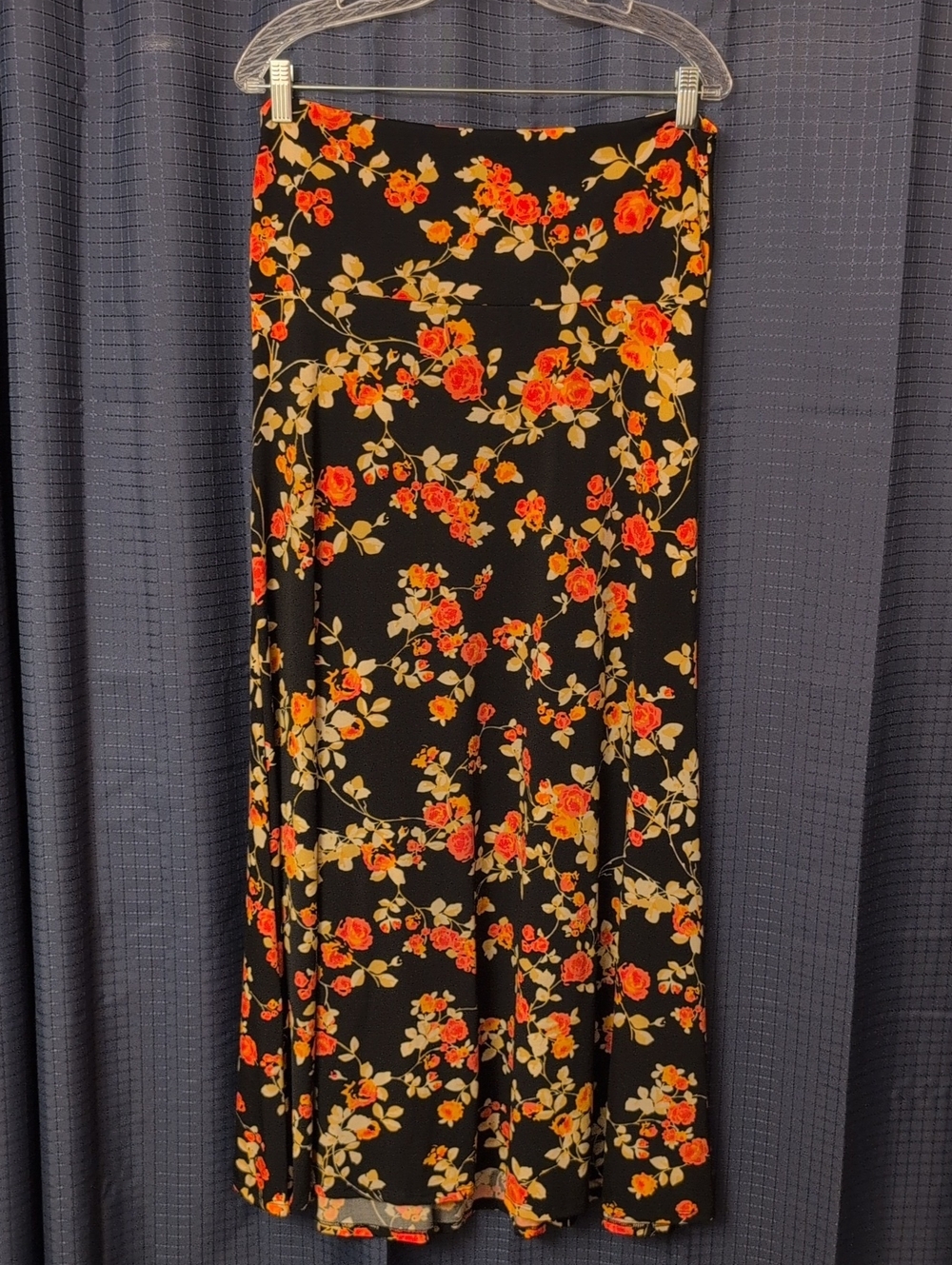 LuLaRoe Black with Orange And Peach Floral Maxi skirt/Dress L